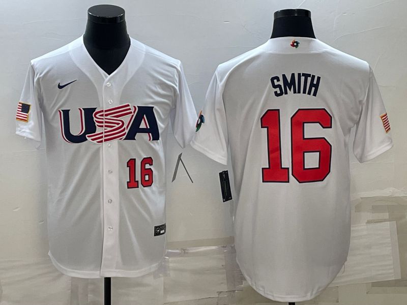 Men 2023 World Cub USA #16 Smith White Nike MLB Jersey5